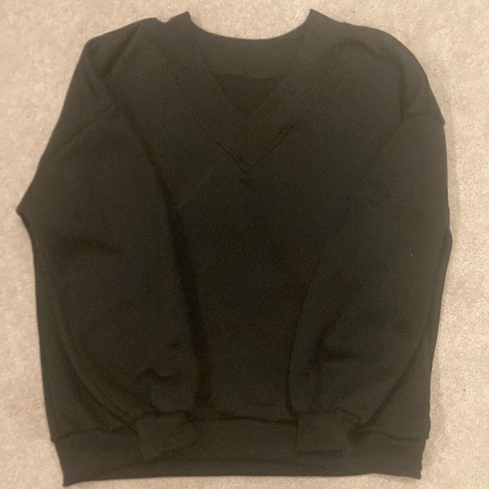 Classic Black V-Neck Sweater with Ribbed Cuffs